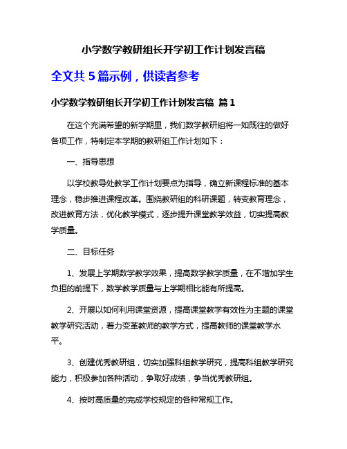 小学数学教研组长开学初工作计划发言稿