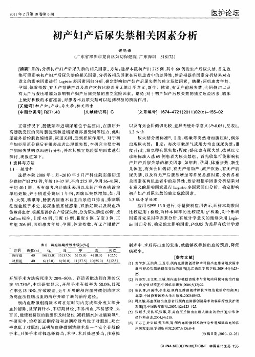 初产妇产后尿失禁相关因素分析