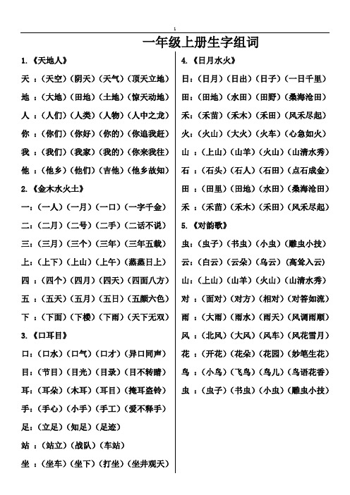 部编一年级上册生字组词 - 副本