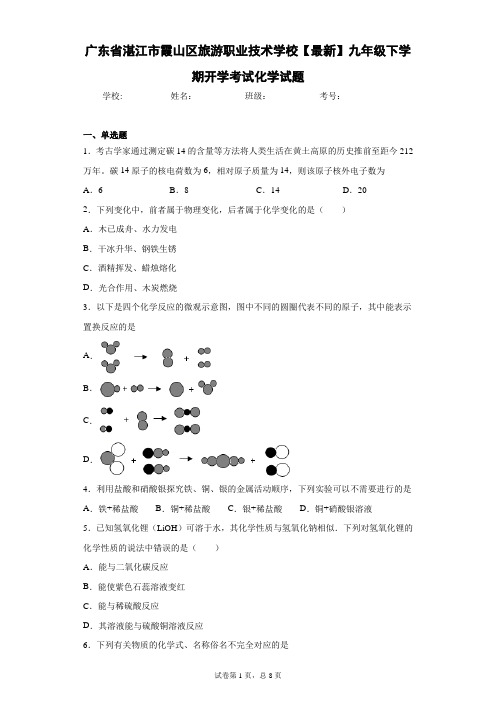 2020-2021学年九年级下学期开学考试化学试题 答案和解析f