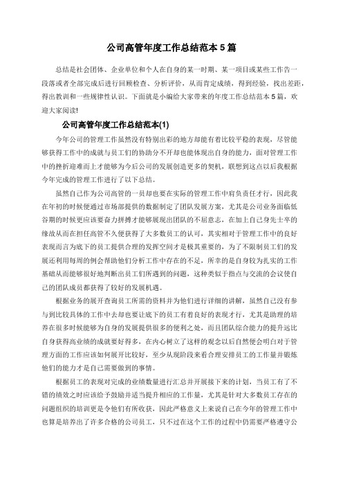 公司高管年度工作总结范本5篇