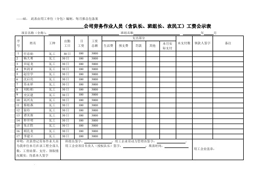 劳务队考勤表