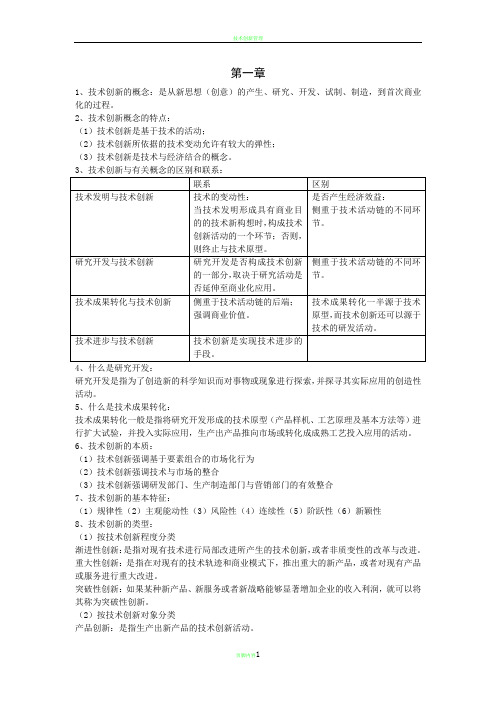 技术创新管理重要知识、考点