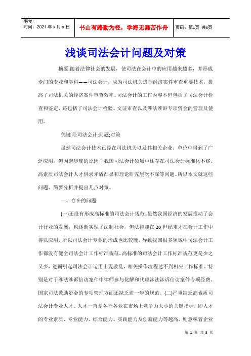 浅谈司法会计问题及对策