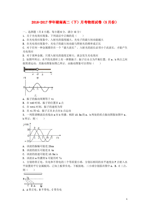湖南省2016_2017学年高二物理下学期5月月考试题(含解析)