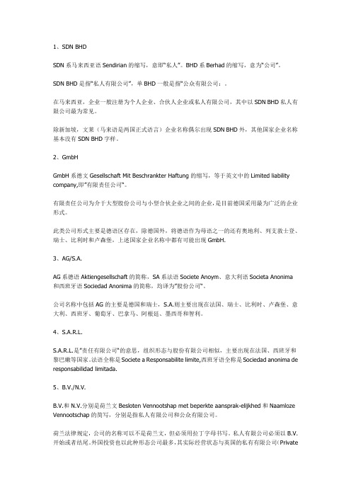 不同国家公司的后缀