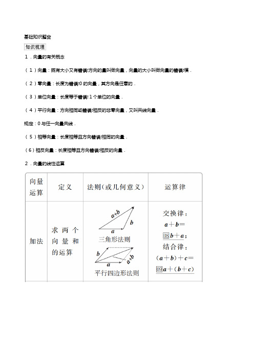 新人教A版版高考数学一轮复习第五章平面向量平面向量的概念及其线性运算教案理解析版