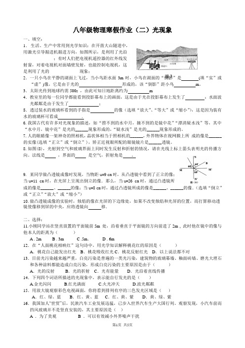 八年级物理寒假作业及答案(二)