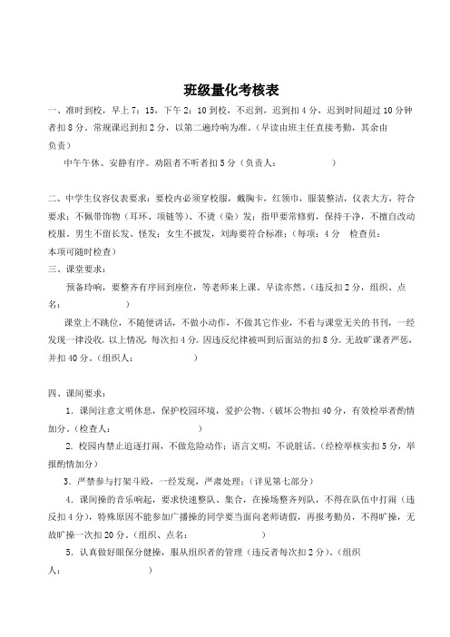 班级考核表