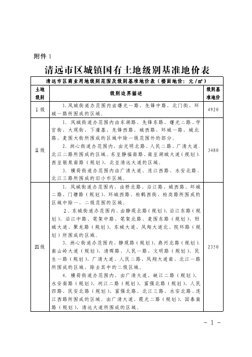 清远市新基准地价