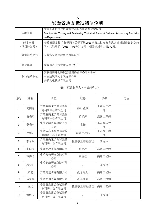 安徽省地方标准编制说明