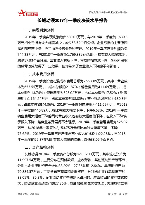 长城动漫2019年一季度决策水平分析报告