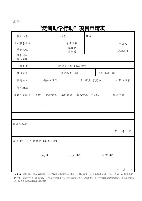 “泛海助学行动”项目申请表