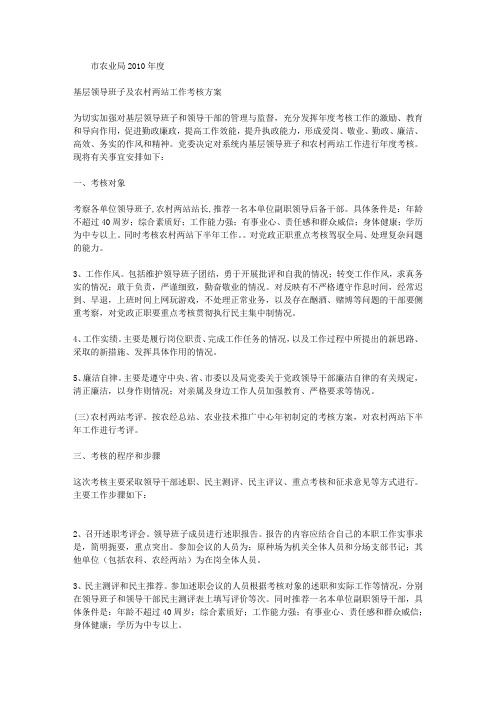 市农业局基层领导班子及农村两站工作考核方案