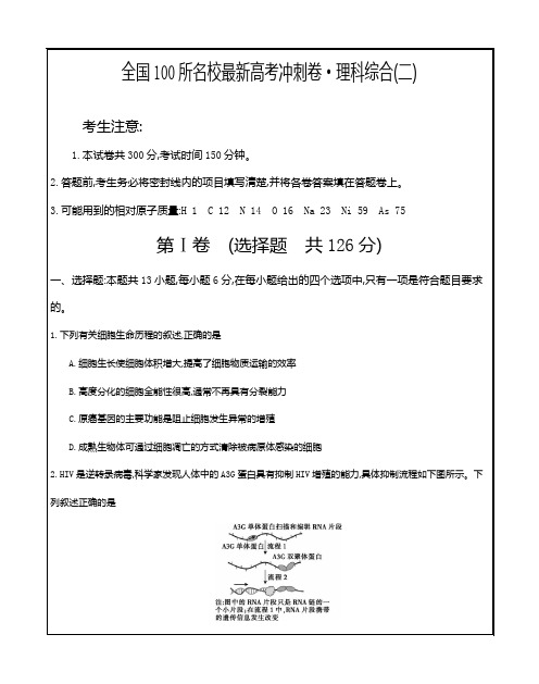 最新精校解析word版----全国所100名校最新高考冲刺卷理科综合(二)