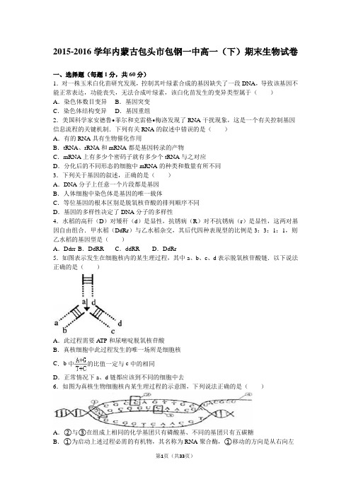 2015-2016学年内蒙古包头市包钢一中高一(下)期末生物试卷(解析版)