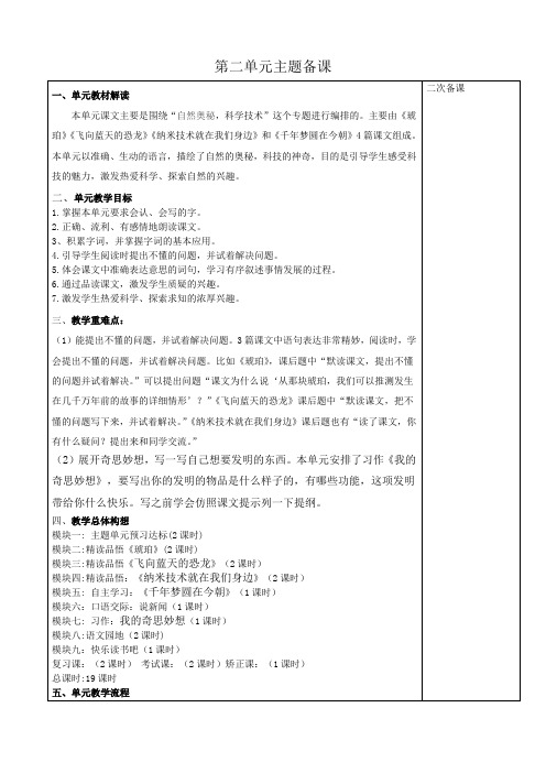 部编人教版小学四年级语文下二单元整合备课