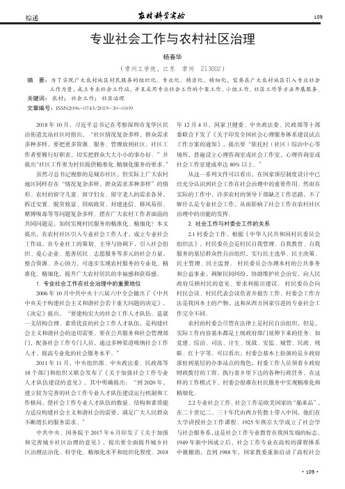 专业社会工作与农村社区治理