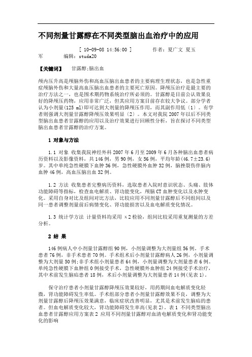 不同剂量甘露醇在不同类型脑出血治疗中的应用.
