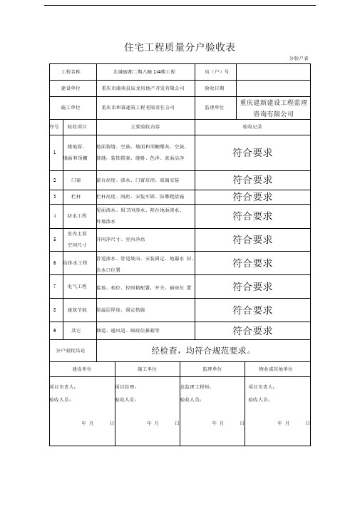 住宅工程质量分户验收表