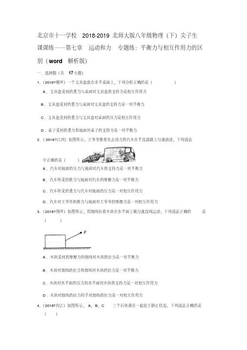 北京市十一学校2018-2019北师大版八年级物理(下)尖子生