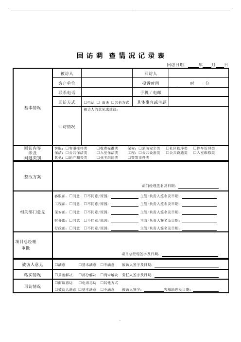 物业公司客服回访情况调查记录表