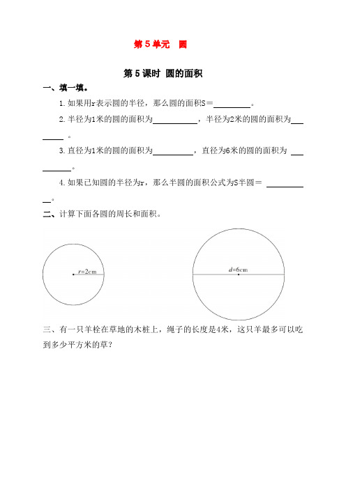 最新人教版小学六年级上册数学《圆的面积》课时达标练习题