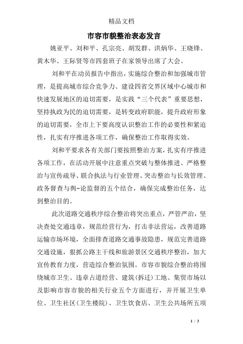 市容市貌整治表态发言