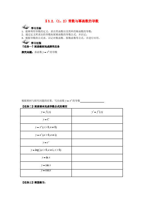 高中数学 3.2.1-3.2.2常数与幂函数的导数导学案(无答案)新人教b版选修1-1