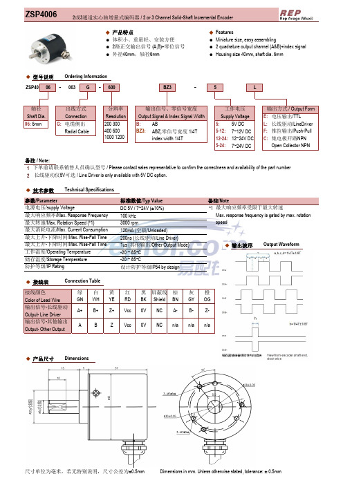 瑞普REP增量型旋转编码器ZSP4006系列产品手册