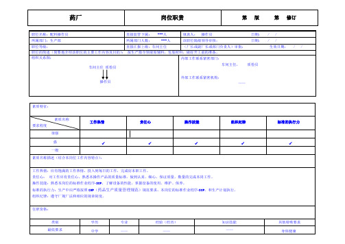 药厂配料操作员岗位职责