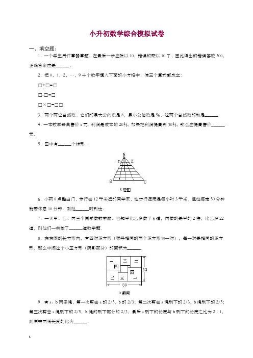 2019-2020学年小升初数学综合模拟试卷答案及详细解析(05).doc