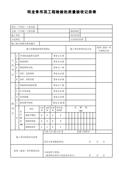 明龙骨吊顶工程检验批质量验收记录表