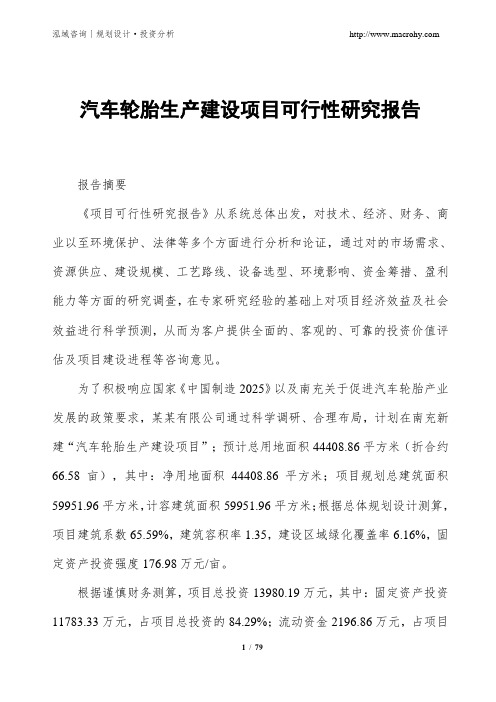 汽车轮胎生产建设项目可行性研究报告