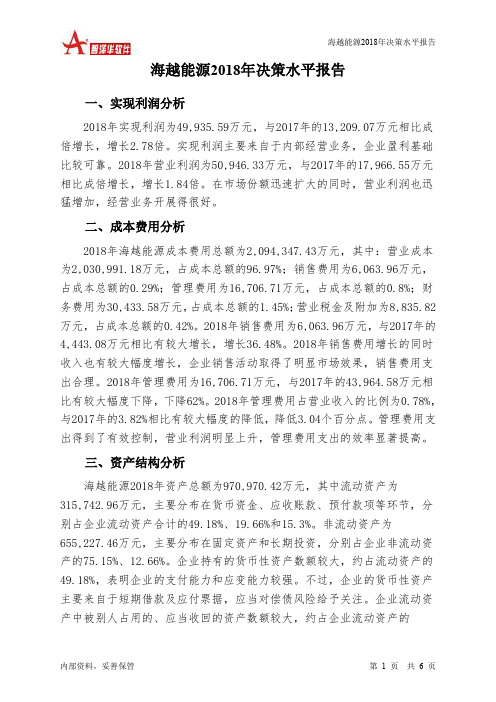 海越能源2018年决策水平分析报告-智泽华