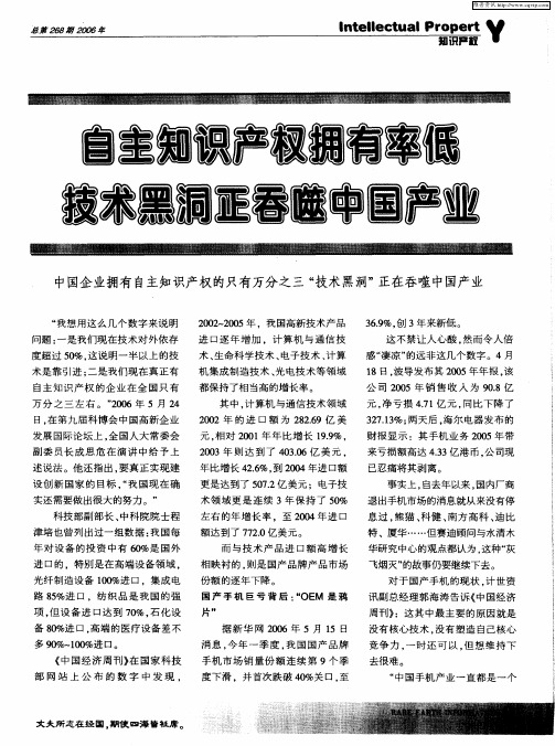 自主知识产权拥有率低 技术黑洞正吞噬中国产业
