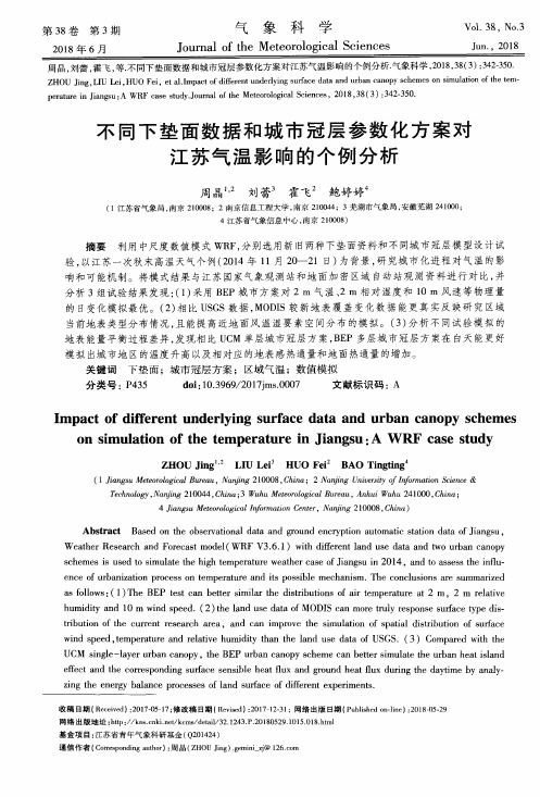 不同下垫面数据和城市冠层参数化方案对江苏气温影响的个例分析