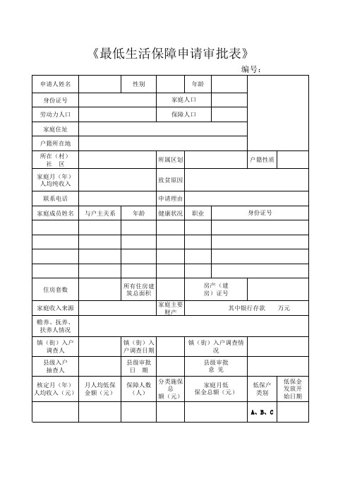 最低生活保障申请审批表通用版