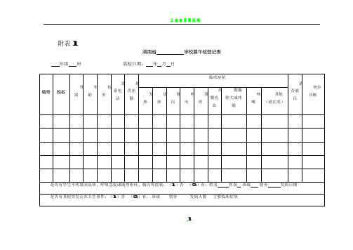 学校晨午检及因病缺课相关登记表格
