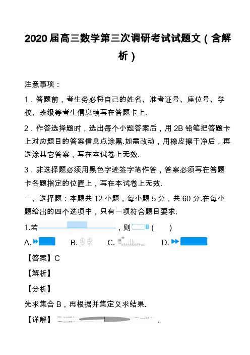 2020届高三数学第三次调研考试试题文(含解析)