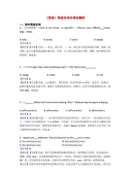(英语)英语名词专项含解析