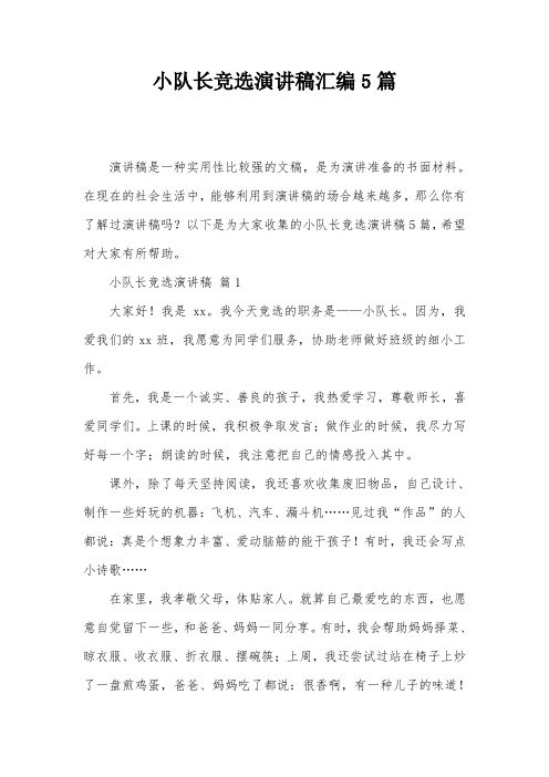 小队长竞选演讲稿汇编5篇