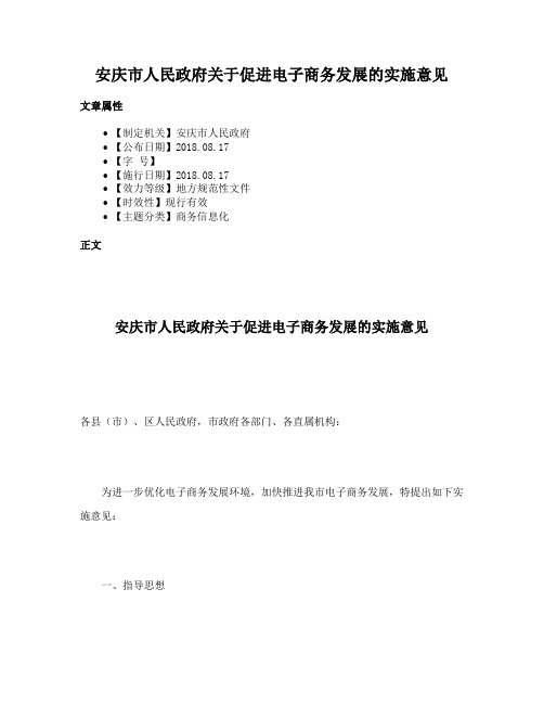 安庆市人民政府关于促进电子商务发展的实施意见