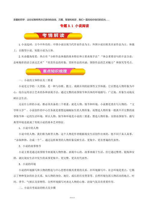 2019年高考语文一轮复习专题3.1小说阅读(教学案)