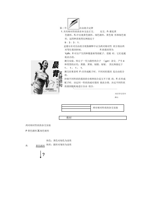 2019-2020学年高中生物浙科版(浙江专版)必修二学案：第一章第二节自由组合定律Word版含答案