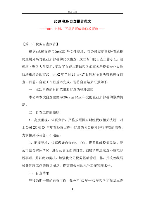 2019税务自查报告范文