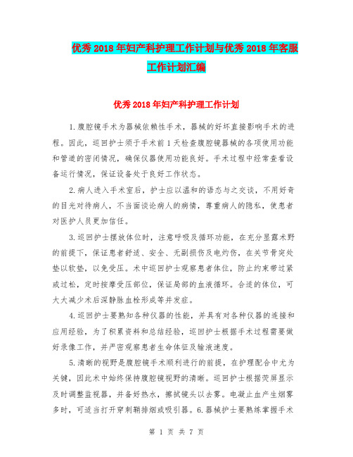 优秀2018年妇产科护理工作计划与优秀2018年客服工作计划汇编.doc
