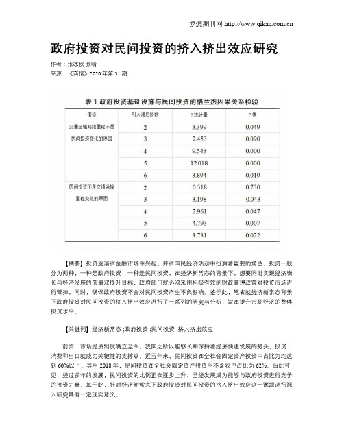 政府投资对民间投资的挤入挤出效应研究