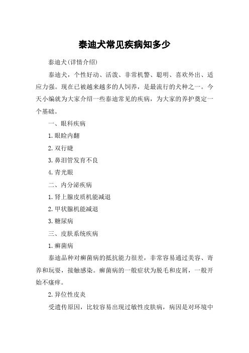 泰迪犬常见疾病知多少