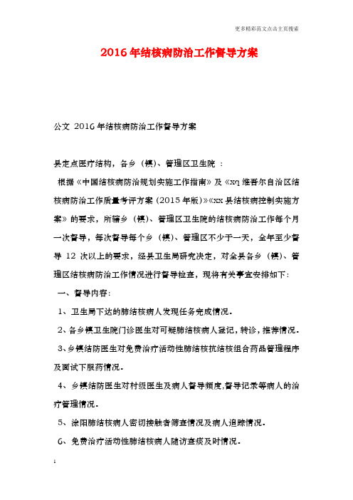 结核病防治工作督导方案